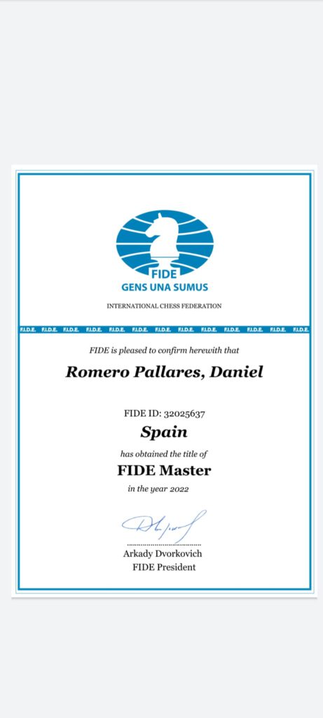 Daniel Romero Pallarés consigue su título de Maestro Fide.